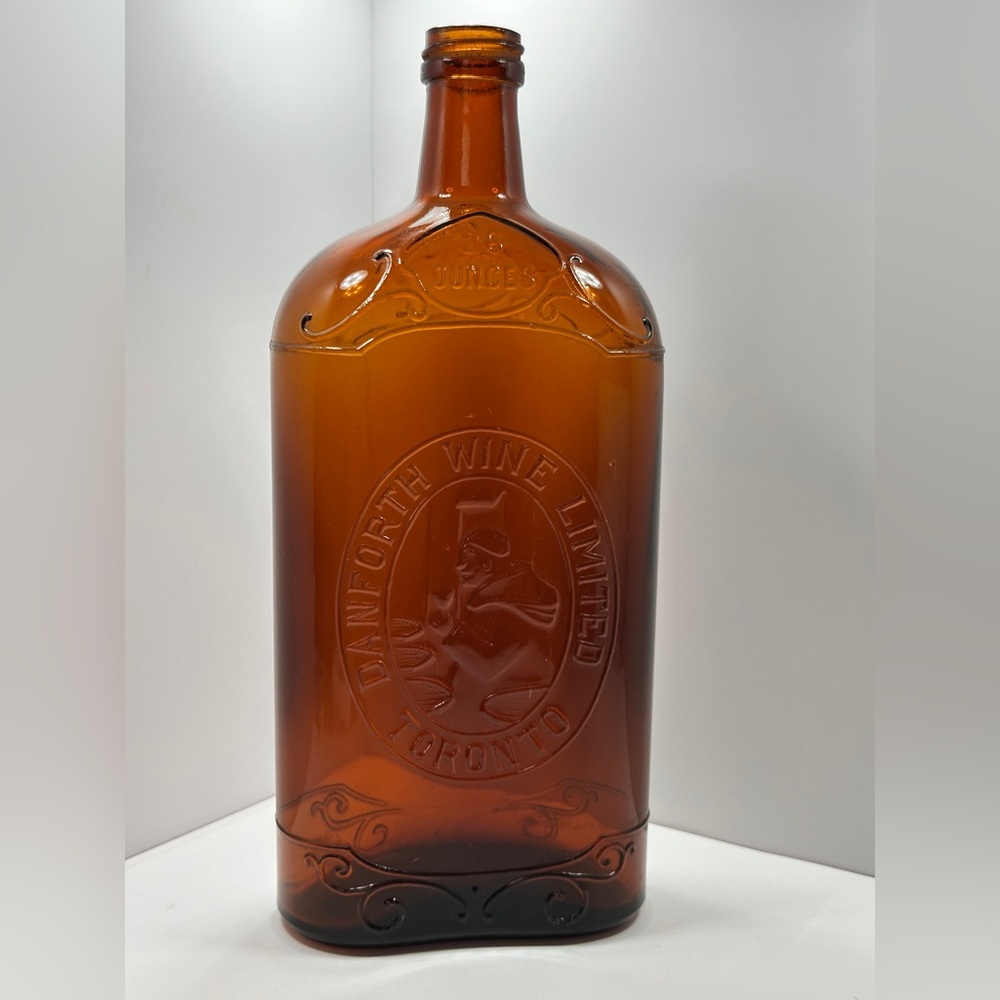 Dark Amber Brown Vintage Danforth Wine Limited Toronto Bottle - 26 oz. - Empty